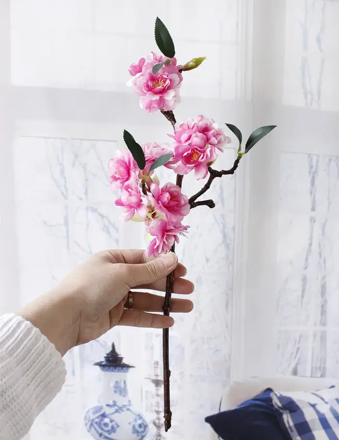 Vert Aloes 6 pièces artificielles 3 fourchues petite branche Sakura soie fausses fleurs décoration de mariage rose Simulation fleur de cerisier