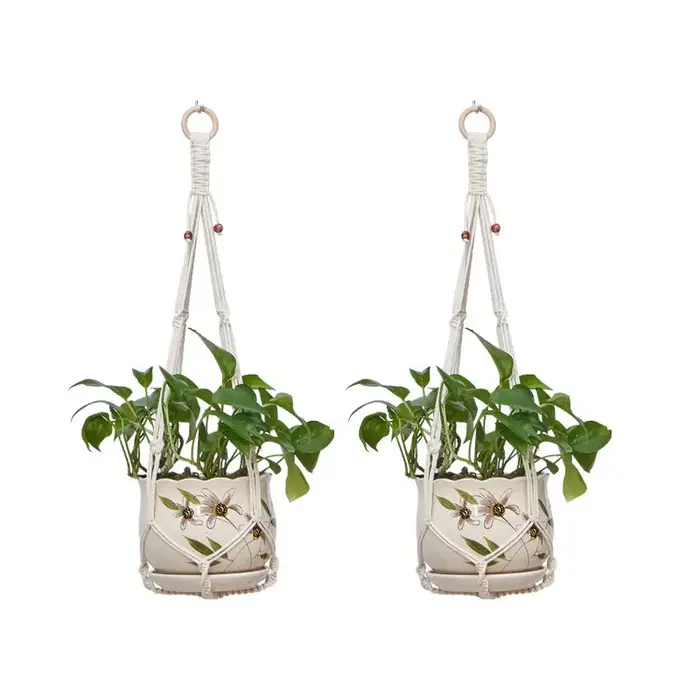 Panier suspendu pour plantes en macramé fait à la main