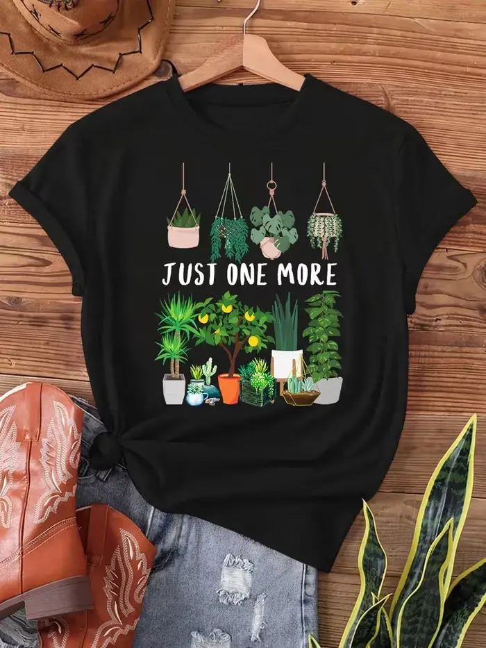 T-shirt à motif de plantes pour femme, décontracté, à manches courtes, avec imprimé de plantes d'int