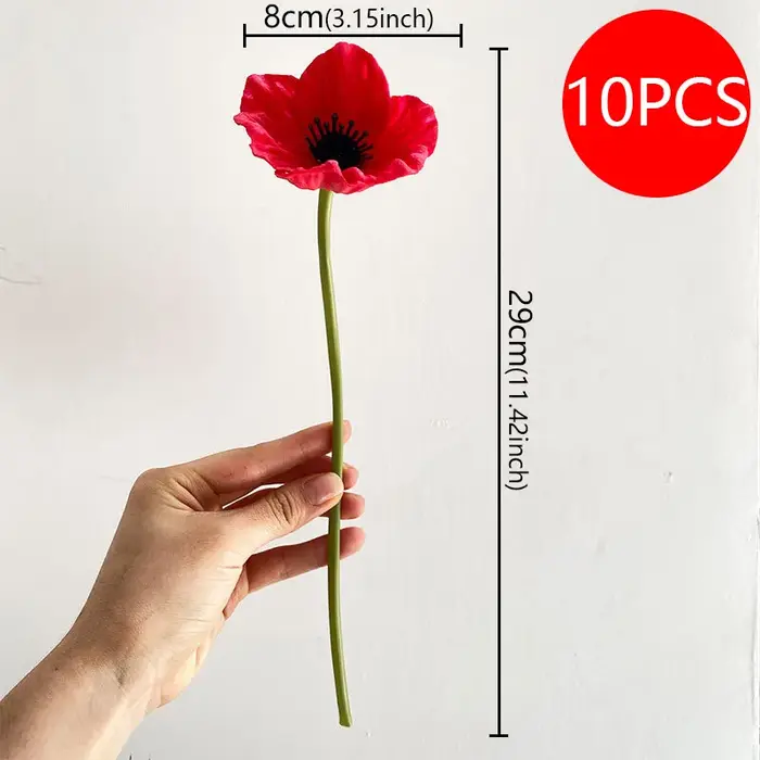 10 pièces 29CM PU Mini fleur de coquelicot