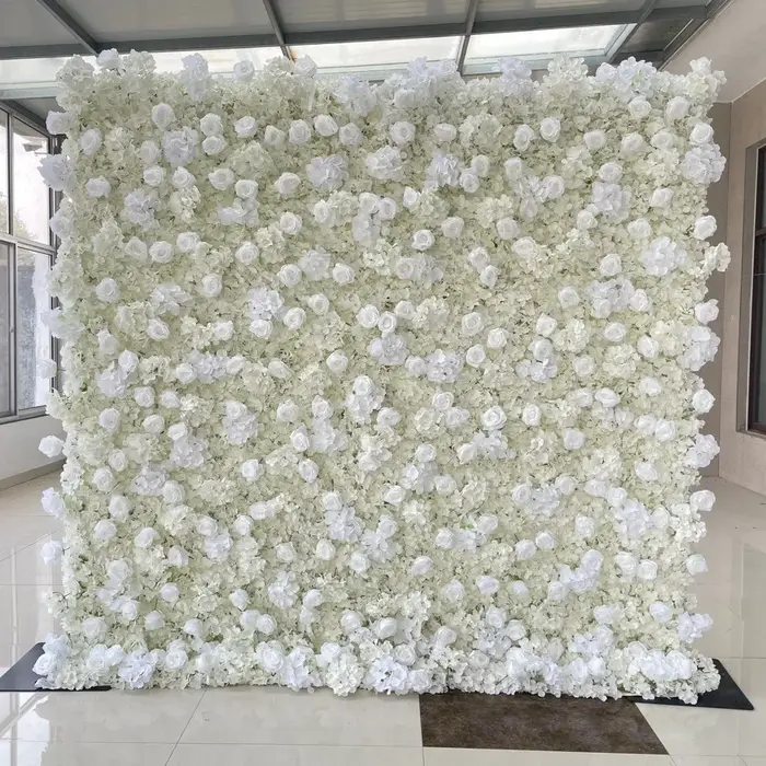 Toile de fond murale à fleurs artificielles 3D blanches