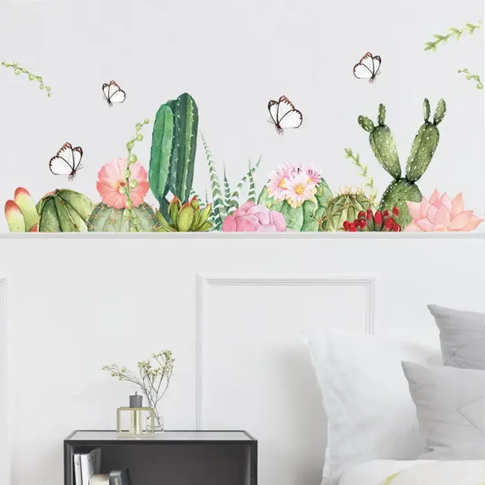 Autocollant mural Cactus vert papillon