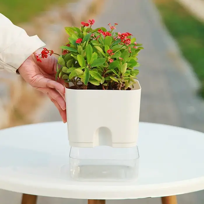 Magnetic Self Watering Plant Pot Plastic Flowerpot With Absorbent Cotton Rope Double Deck Lazy Garden Pot