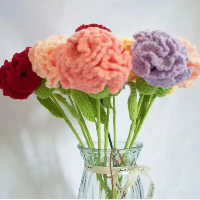Bouquet de fleurs en laine créatif, fait main au crochet, coloré, cadeau