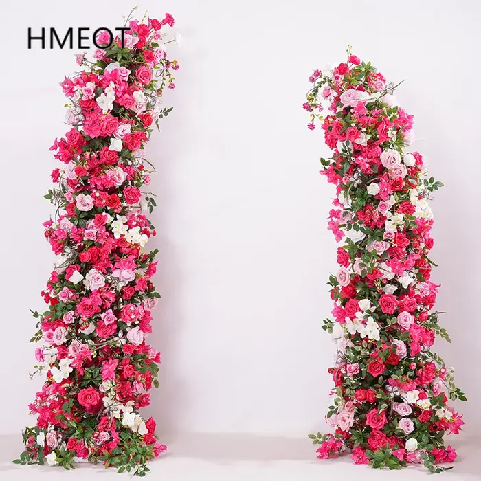 Série Rose vif Rose verdure fleur rangée décor mariage toile de fond corne arc église Banquet événement scène Arrangement Floral H866319