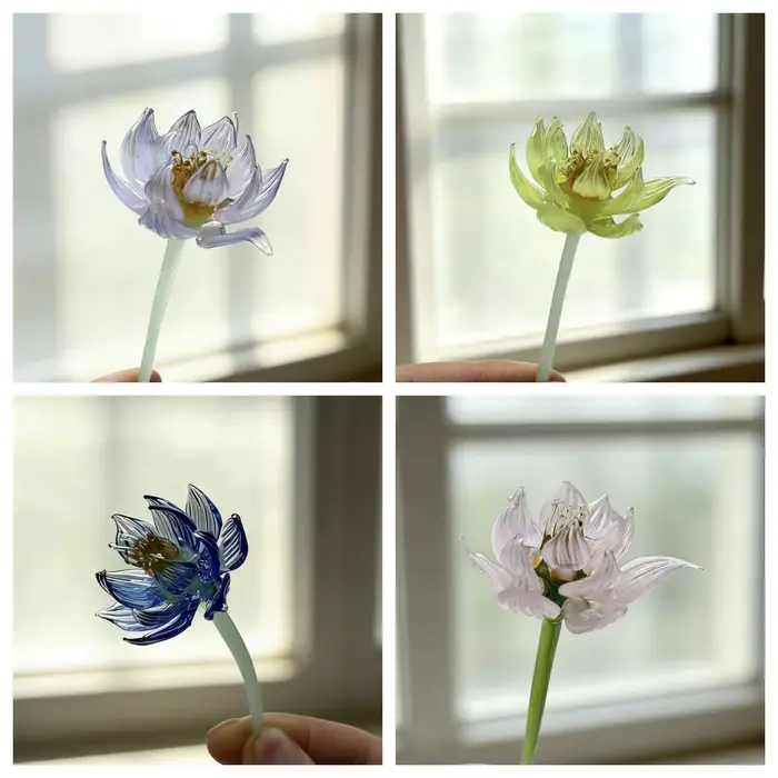 Mini décoration en verre en forme de fleur de lotus | Ornement
