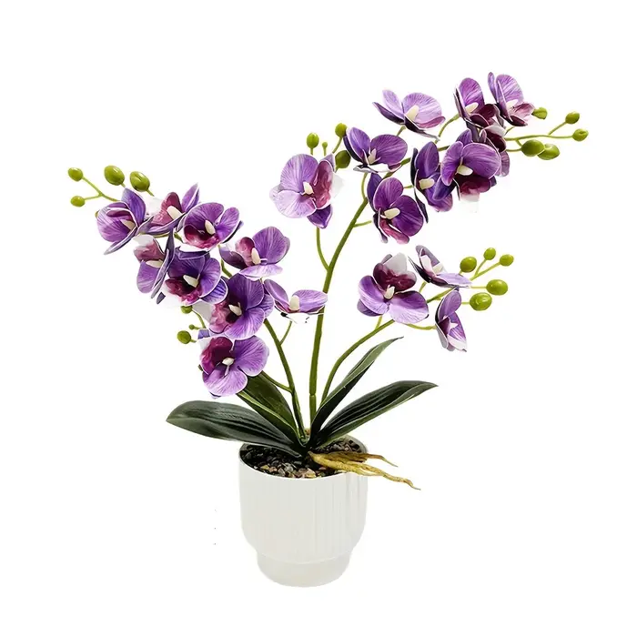 Fleurs d'orchidées artificielles, fausses orchidées Phalaenopsis en pot pour la décoration intérieur