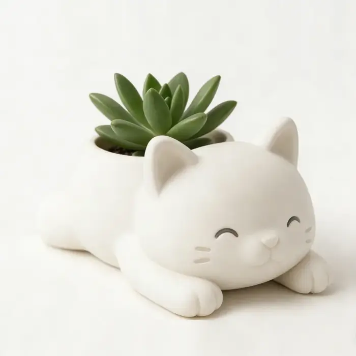 1 pot de fleurs en forme de chat couché de style dessin animé, décoration créative pour la maison, l
