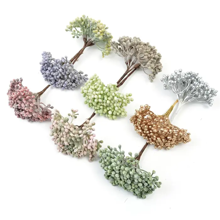 Bouquet de fleurs artificielles, baies, étamines, fausses plantes, pour décoration de maison, décorations de mariage, accessoires de guirlande artisanale, DIY, 1/3
