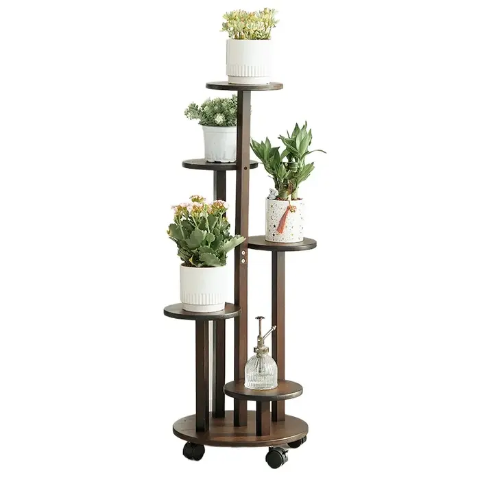 Support roulant pour plantes en bambou