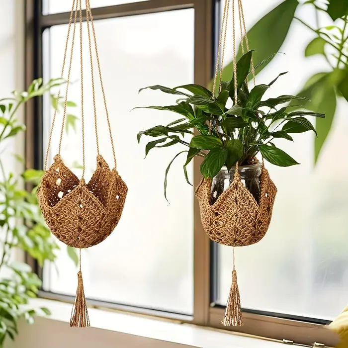 Support de plante en macramé en jute style bohème – Convient aux pots de 3 à 12 pouces