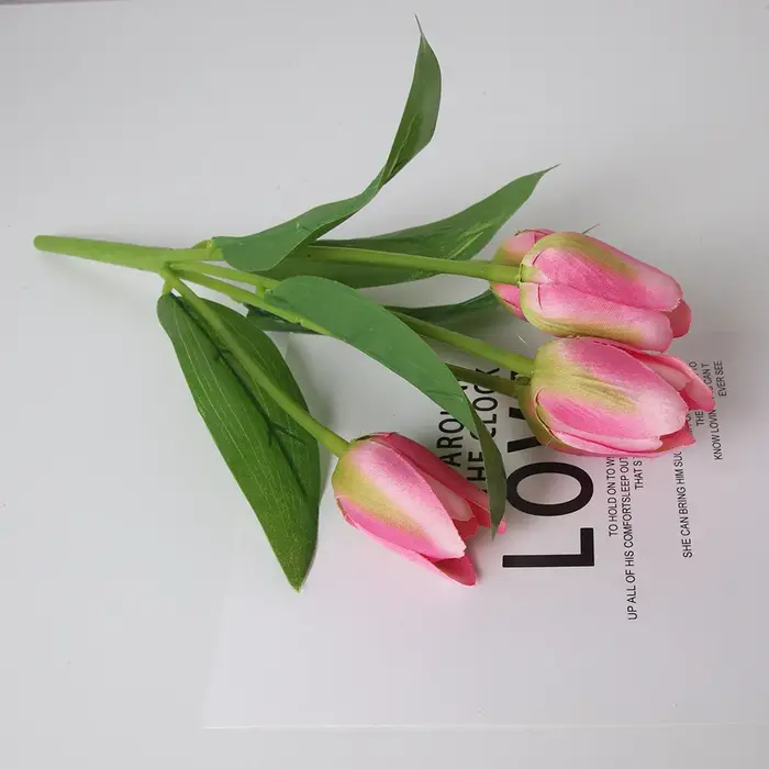 5 tulipe Simulation Bouquet Style Pastoral En Soie Tissu Faux Fleurs De Mariage Décoration Plante Ve
