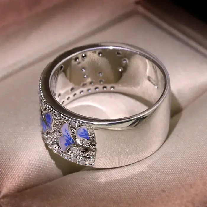 Bague Fleur en Argent pour Femme, Bague Fleur Bleue, Argent Sterling, Document de ix, Promesse de Mode, Bijoux de Mariage, Émail ocaMADE