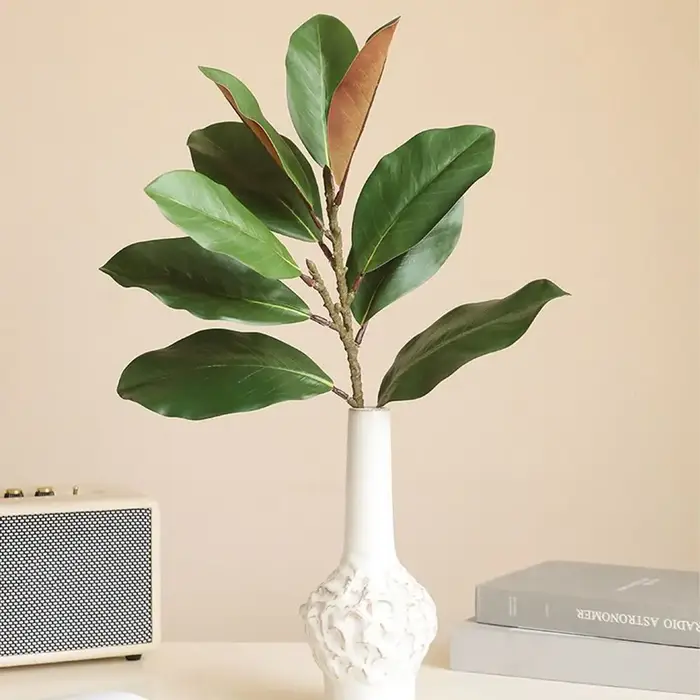 Branches de feuilles de magnolia artificielles de 57 cm, toucher réaliste, plante de magnolia artificielle, art floral, plantes vertes simulées faites à la main