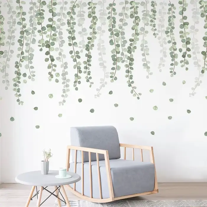Autocollant mural nordique vignes vertes Nature pour salon chambre maison fleur fond décoration murale auto-adhésif