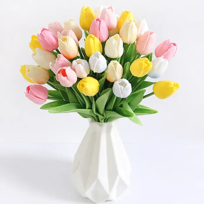 Bouquet de tulipes artificielles multicolores vibrants, 33cm, fausses fleurs au toucher réel, pour l