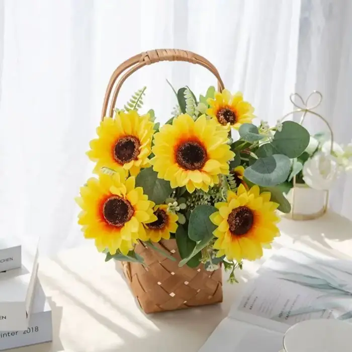 7 Tête Fleurs Artificielles Soie Tournesol Mariage Bouquet De Mariée Festival Décoration Maison En Plein Air Jardin mur