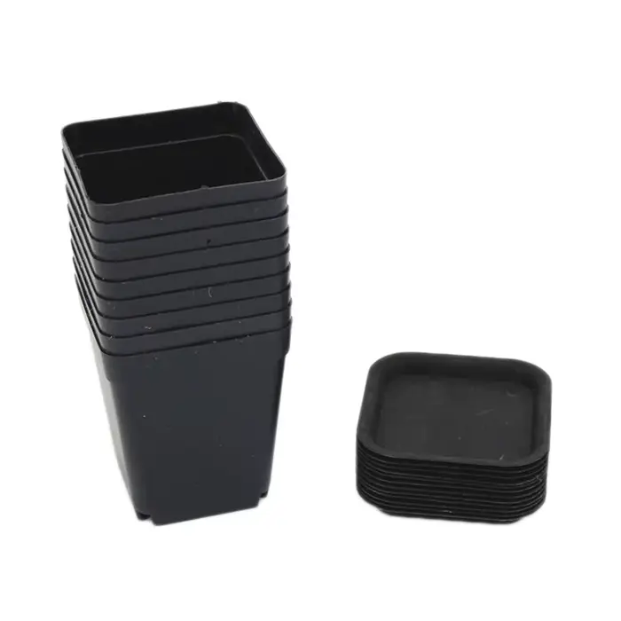 Lot de 6/12/24 pots de fleurs carrés noirs avec plateau, pour bureau, intérieur, extérieur, décorati