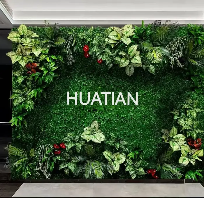 Simulation de mur de plantes vertes, fausse pelouse en plastique, décoration murale extérieure verticale, fond vert