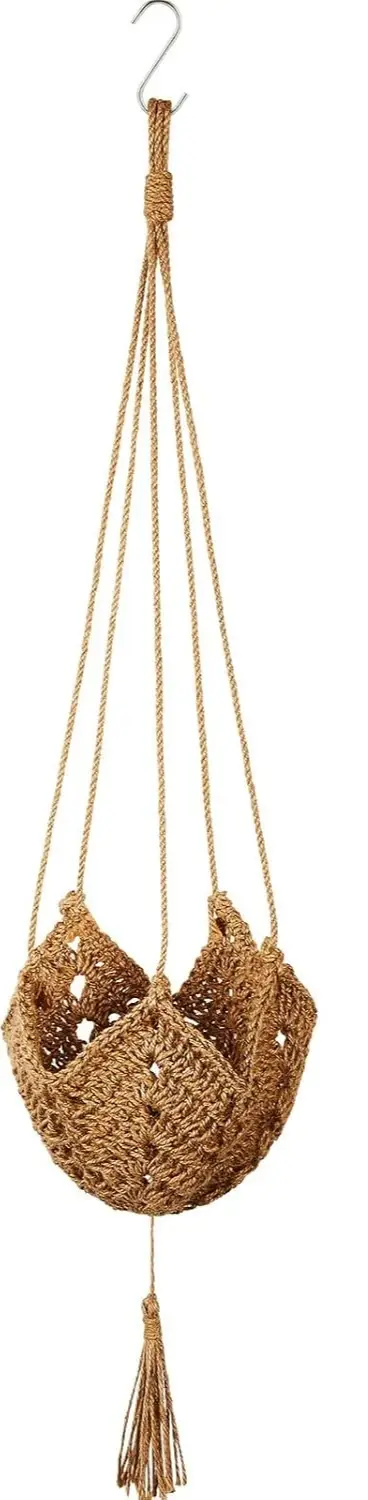 Support de plante en macramé long en jute pour pots de 3 à 12 pouces avec crochets en forme de S pour la décoration de la maison (marron)