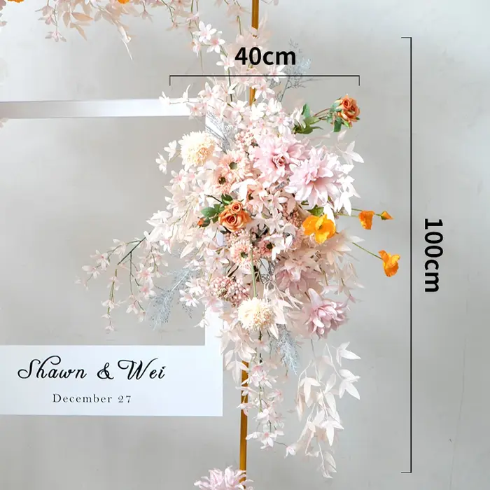 Arrangement floral rose personnalisé, rangée de fleurs artificielles, tenture murale fleur d'angle, 