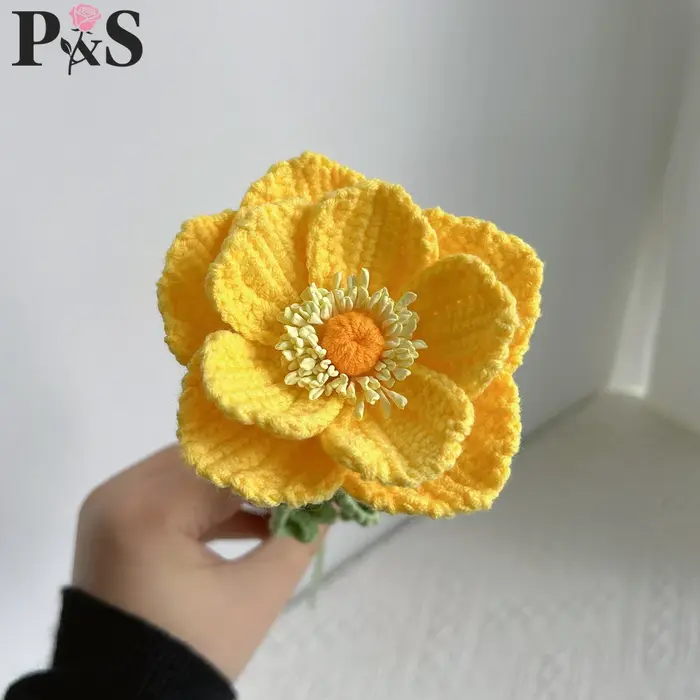 Anémone Crochet fleur fait à la main rose violet bleu tricoté