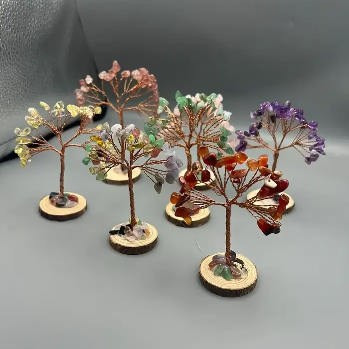 Arbre à argent en pierre naturelle, base colorée, décoration d'intérieur
