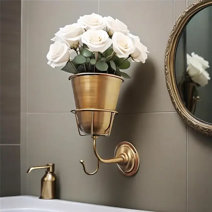 A26F-Vase mural avec jardinière murale en fer avec crochet polyvalent-support pour plantes intérieure/extérieure adapté aux fleurs vivantes ou artificielles