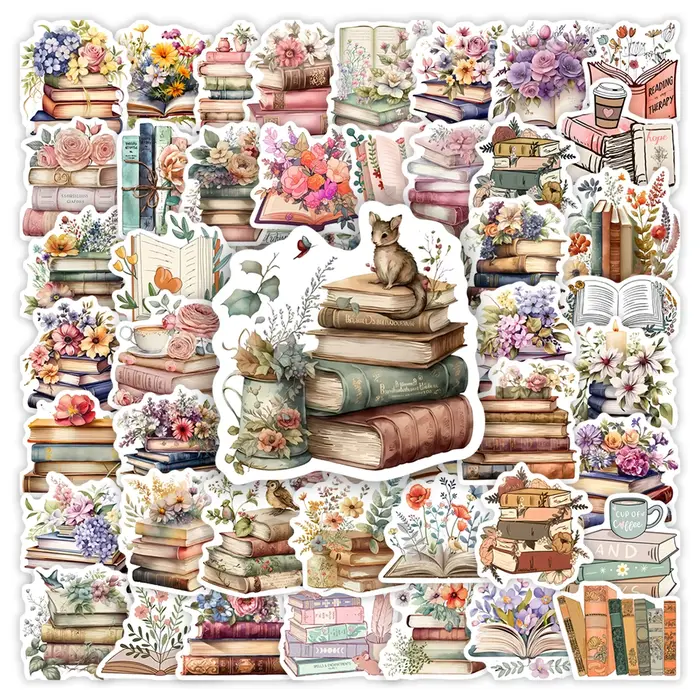 Livre esthétique aquarelle avec autocollants de fleurs, autocollant étanche pour ordinateur portable