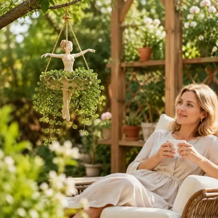 Pot de fleurs suspendu en résine en forme de ballerine, pour plantes suspendues d'intérieur, balcon, véranda, décoration de jardin