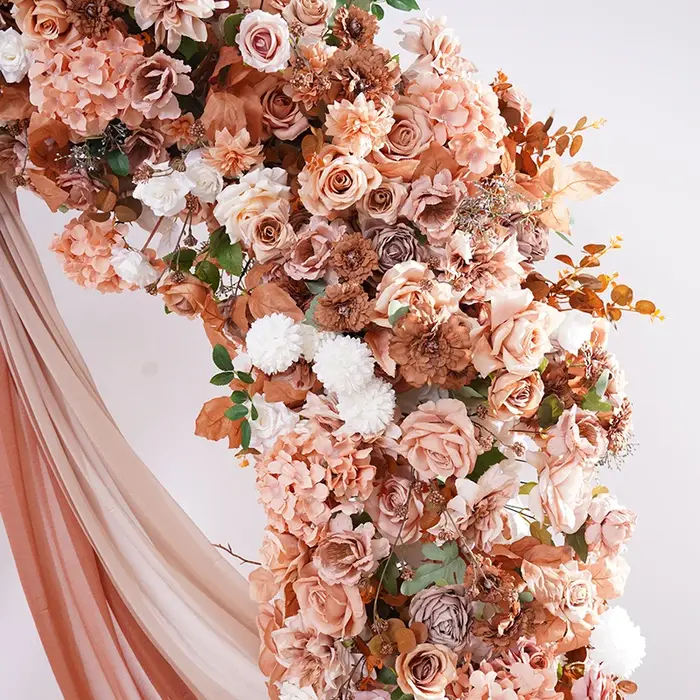 Série café blanc Rose Dahlia fleur rangée décor mariage toile de fond cadre événement scène Arrangement Floral accessoires de réception H866419
