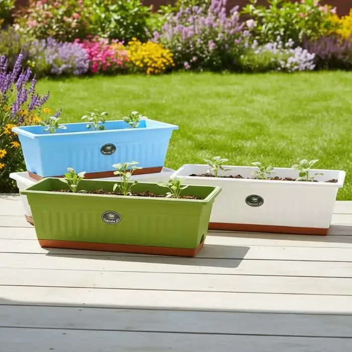 Boîte à fleurs rectangulaire en plastique avec drainage