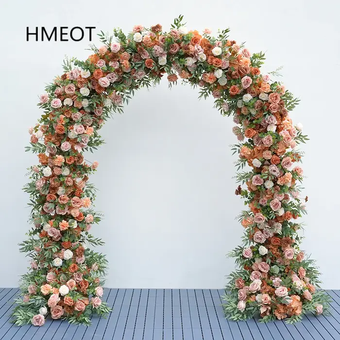 Rose marron Rose verdure fleur rangée décor arc cadre église mariage toile de fond Arrangement Floral en plein air événement scène accessoires H8787