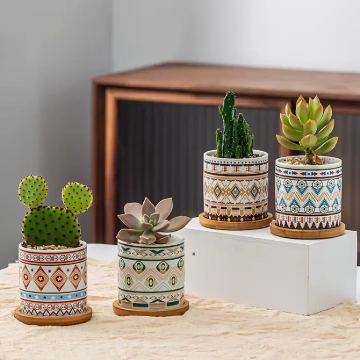 Pot de fleur en céramique géométrique circulaire