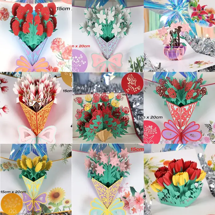 Cartes de vœux 3D Pop-Up Bouquet de fleurs
