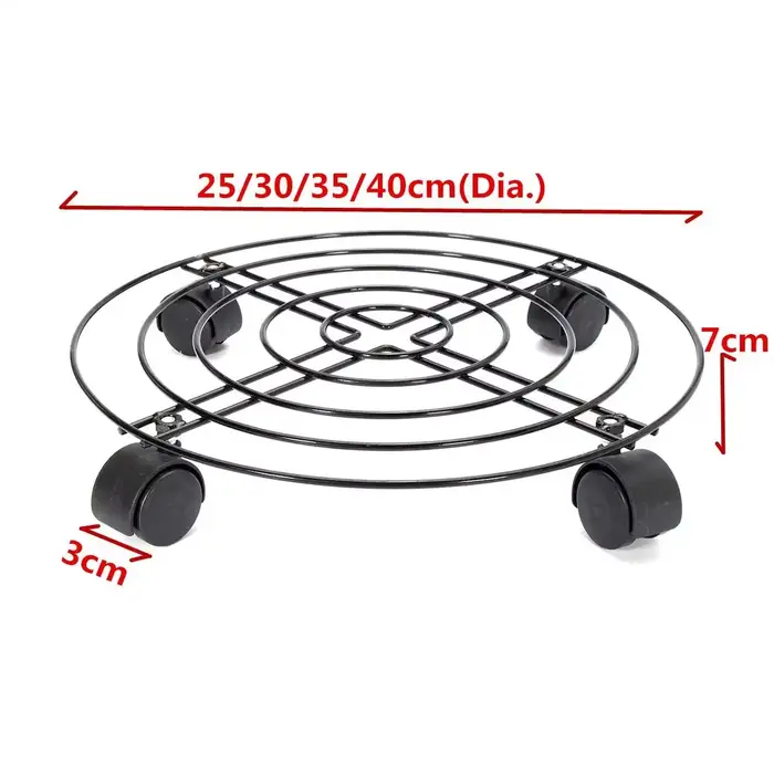 Plateau de Pot de plante de fleur rond en métal noir, 4 tailles, 4 roues, jardinière lourde, Pot de 