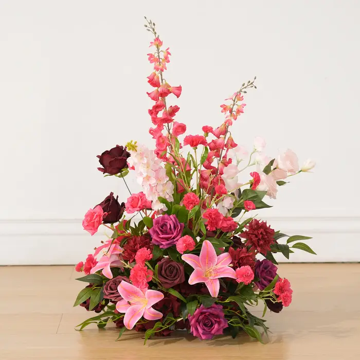 HMEOT H9047 Hydrangeas bordeaux Rose feuille verte Arrangement Floral corne arc décoration idées pour mariage passerelle allée boules de fleurs