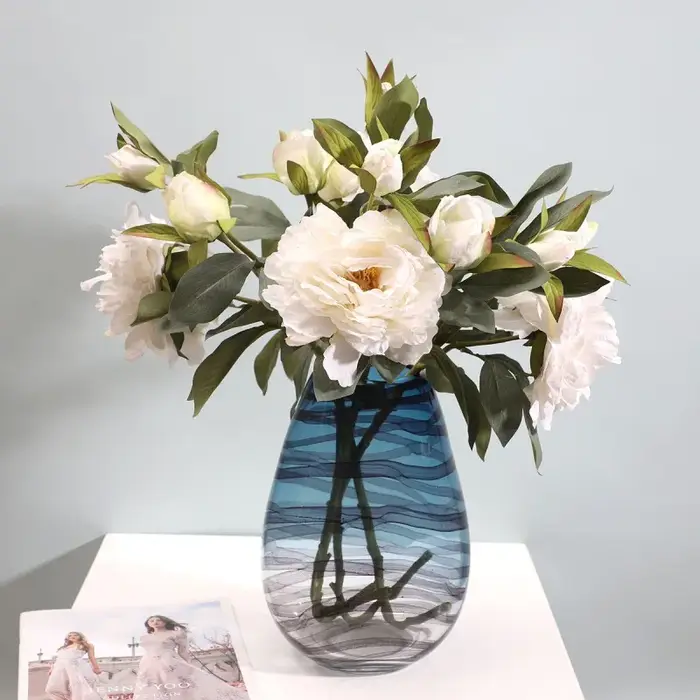 Branche de fleur de pivoine en soie blanche