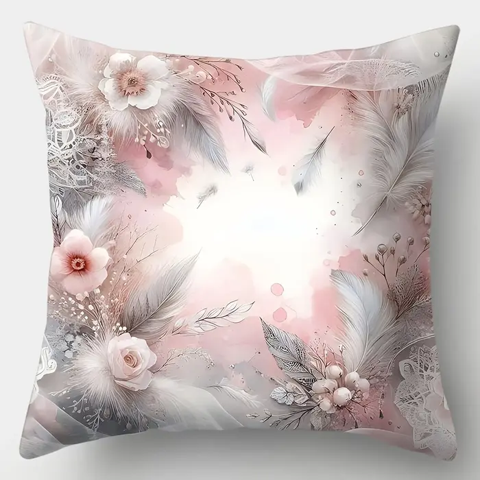 Taie d'oreiller florale et plumes pour décoration de maison