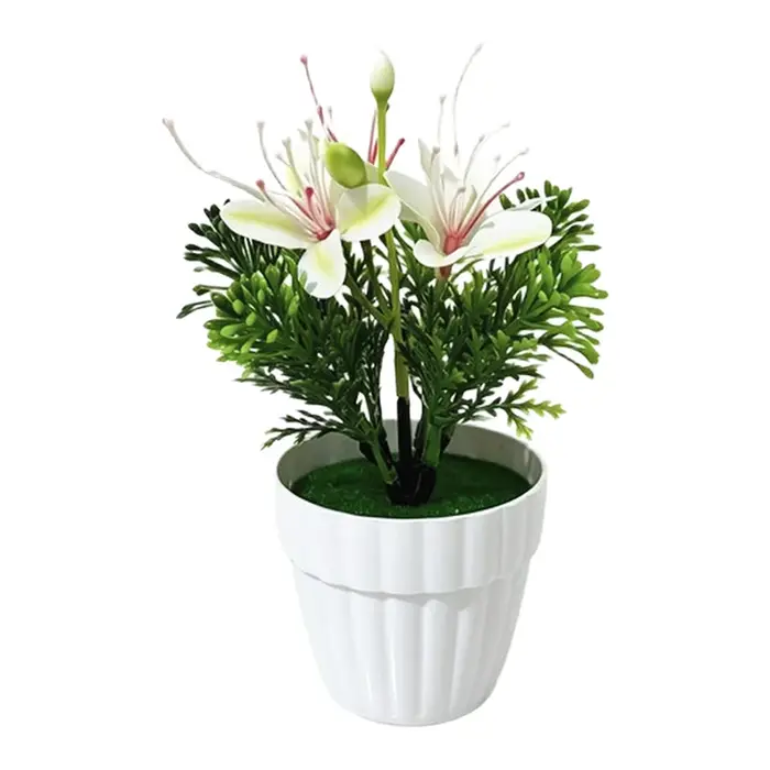 Plante artificielle 3-Bloom pour fleurs de cerisier dans un pot ondulé pour décoration intérieure, s