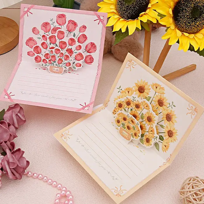 Pop-Up 3d tulipes Roses tournesols Bouquet carte de voeux