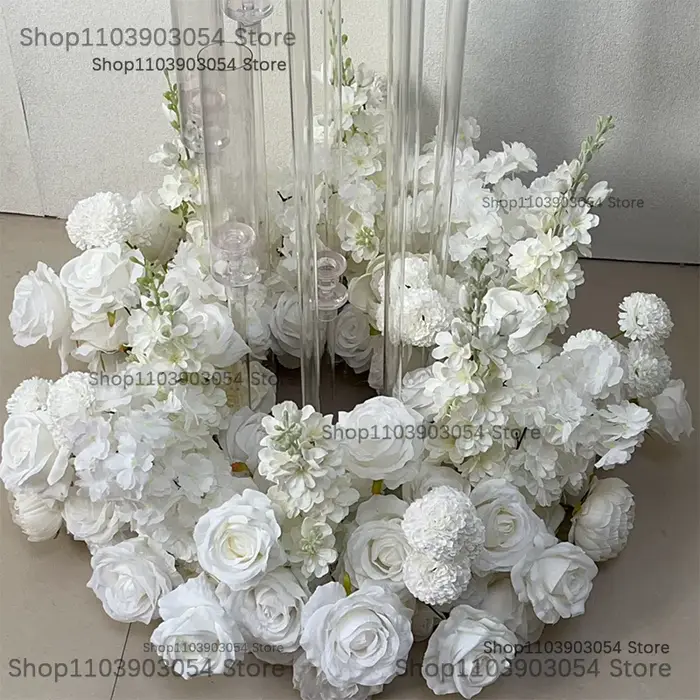 Couronne de luxe artificielle de 60 cm (25 pouces) en roses et jacinthes blanches pour centres de table de mariage