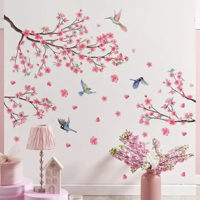 Grandes décorations murales en forme de fleurs de cerisier roses