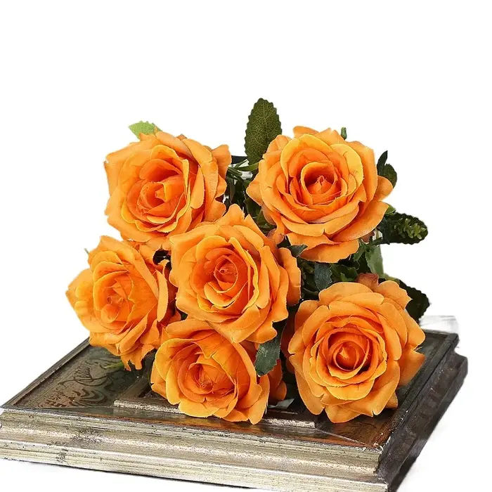 Fleurs artificielles de roses orange en soie de haute qualité pour la décoration de mariage