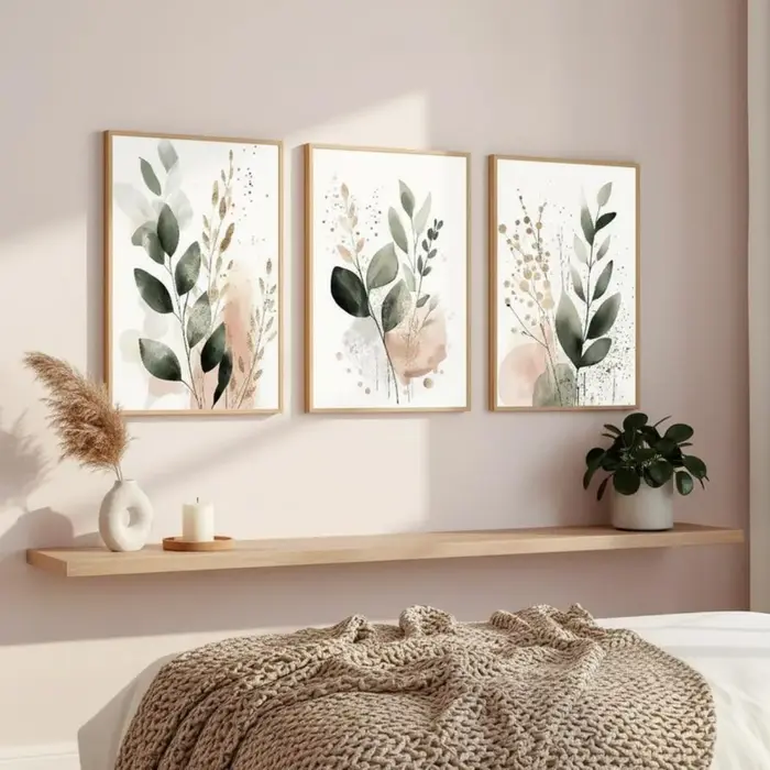Lot de 3 affiches sur toile abstraites à thème végétal