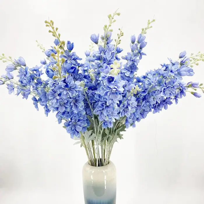 Fleurs artificielles pour la décoration de la maison, 2 fourches, flocage, delphinium, branche, mari