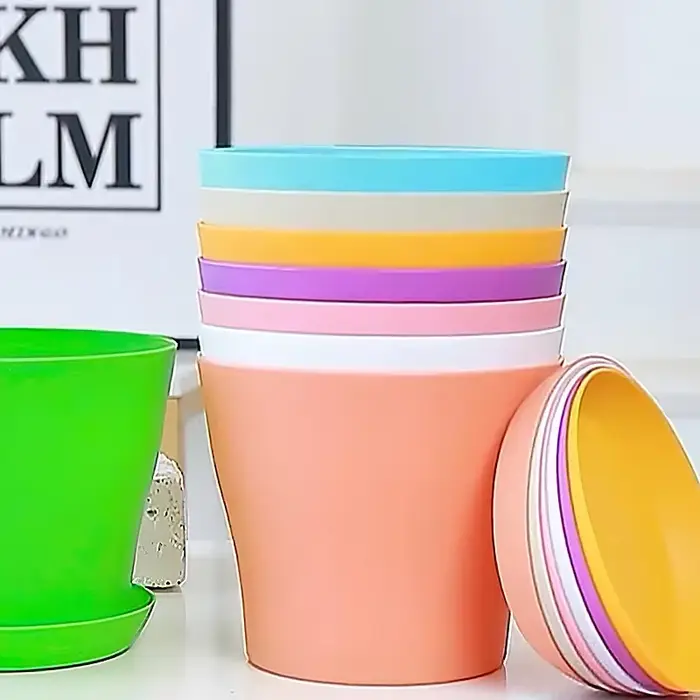 5 tailles de pots à fleurs en plastique ronds pour plantes succulentes avec plateau