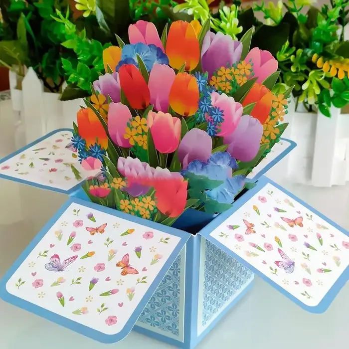 Carte de Bouquet de Fleurs Pop-Up en 3D, Carte de Vministériels x pour Anniversaire, ixdes Mères, Re