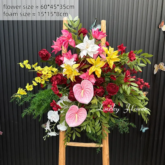 Grandes fleurs artificielles couleur rose, rangée de fleurs suspendues, décoration de mariage, panne