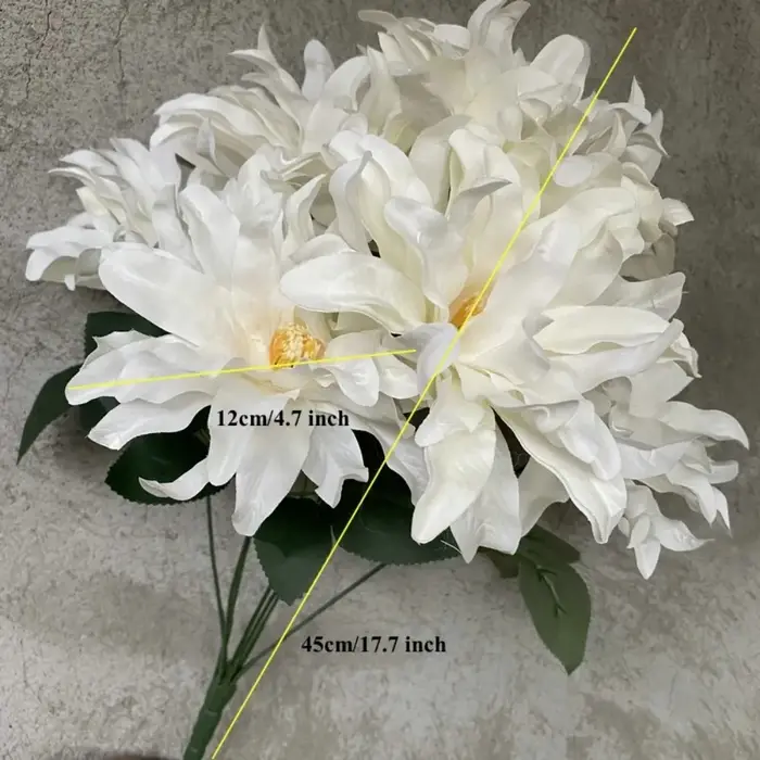 Bouquet de 7 dahlias artificiels en tissu brossé de 45 cm pour arrangement floral DIY